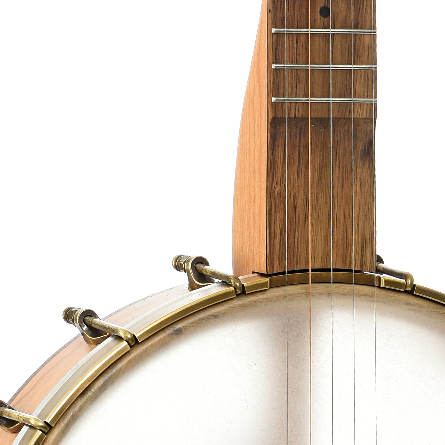 Front neck and body join of Pisgah Banjo Co. 12" Cherry Possum Openback Banjo, Short Scale 