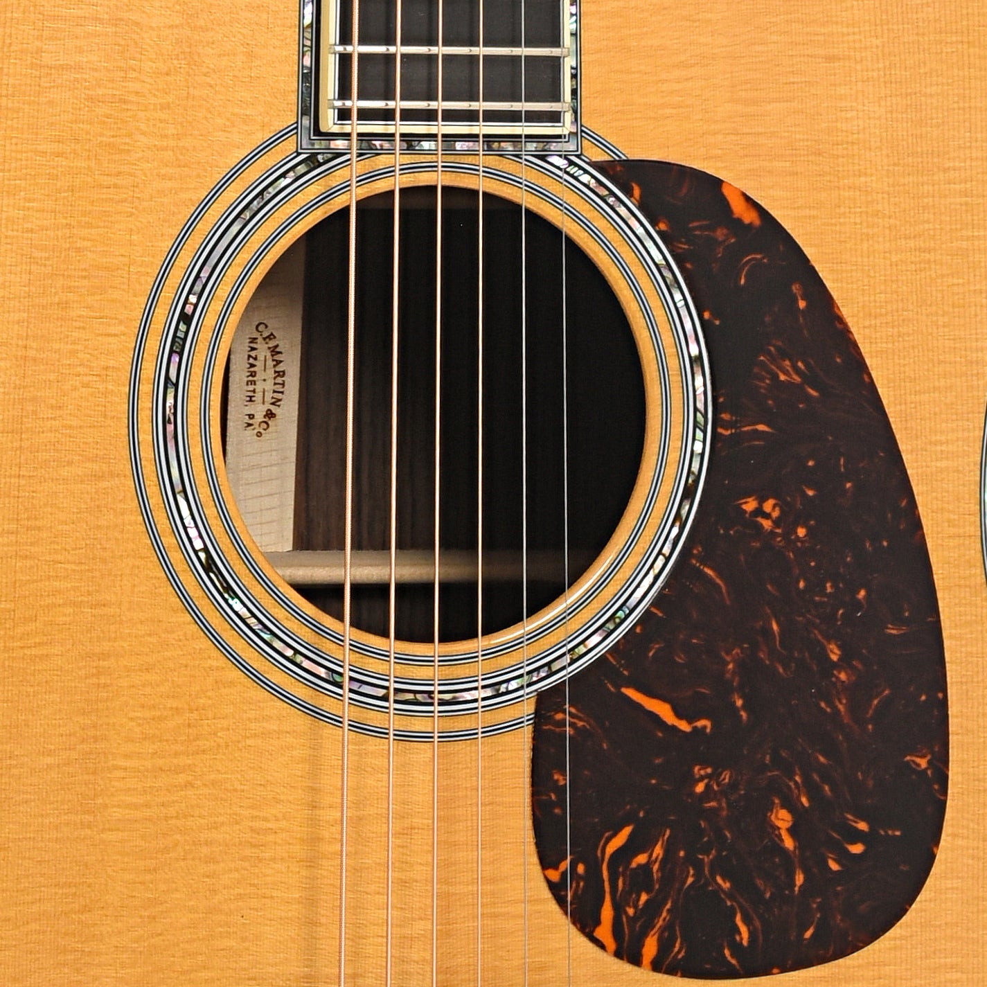 Sound hole and pickguard of Martin D-42 Acoustic Guitar (2022)
