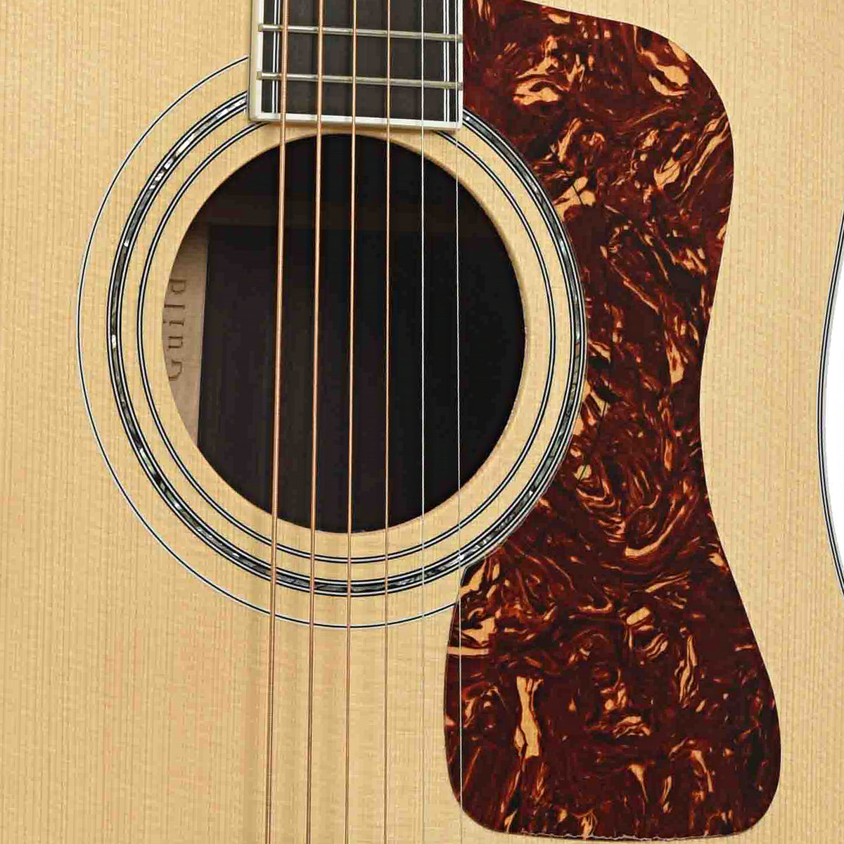 Soundhole of Guild USA D-55 Dreadnought Acoustic Guitar, Natural