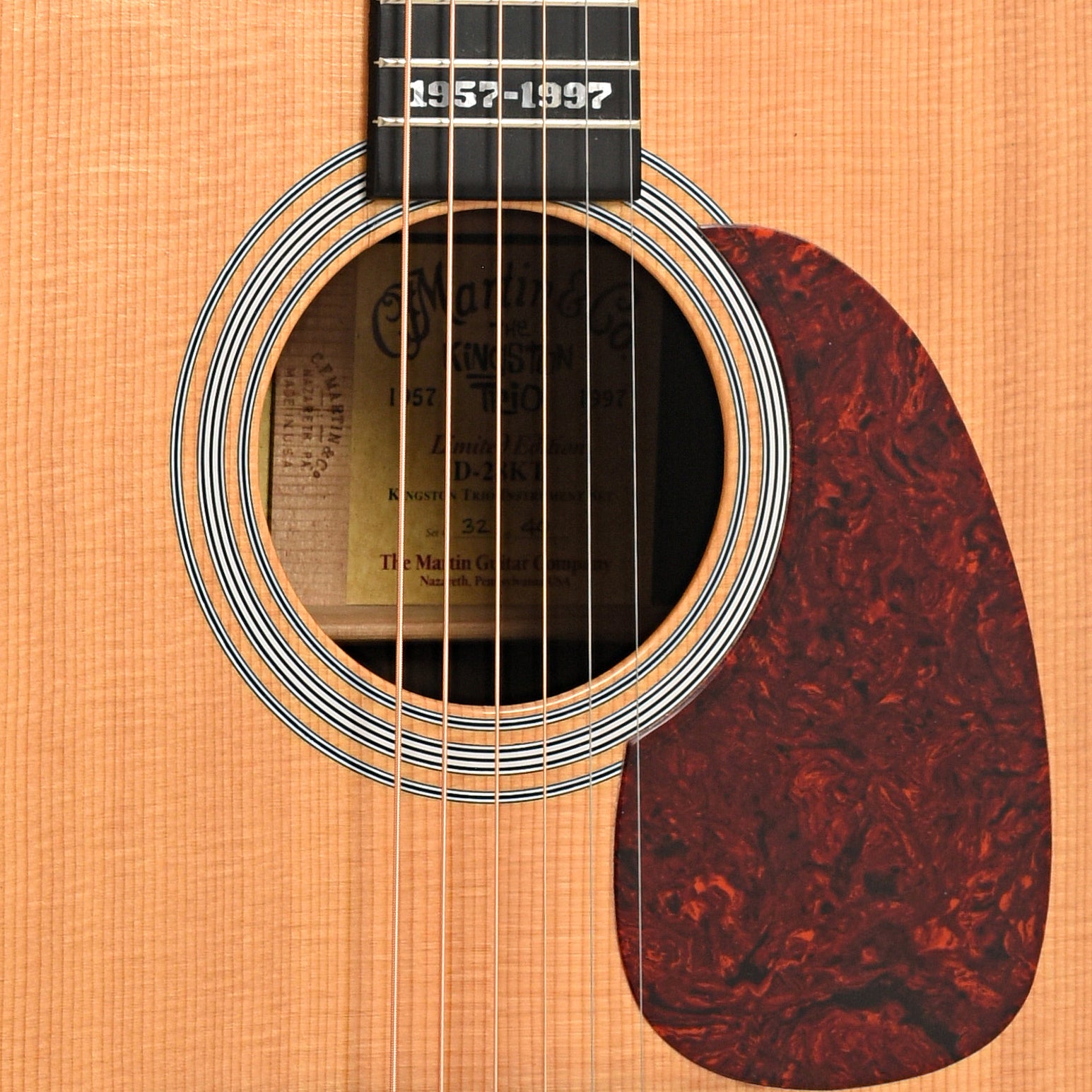 Soundhole and pickguard of The Kingston Trio Martin D28