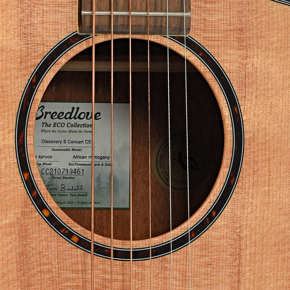 Sound hole of Breedlove Discovery S Concert CE Acoustic-Electric Guitar (2021)