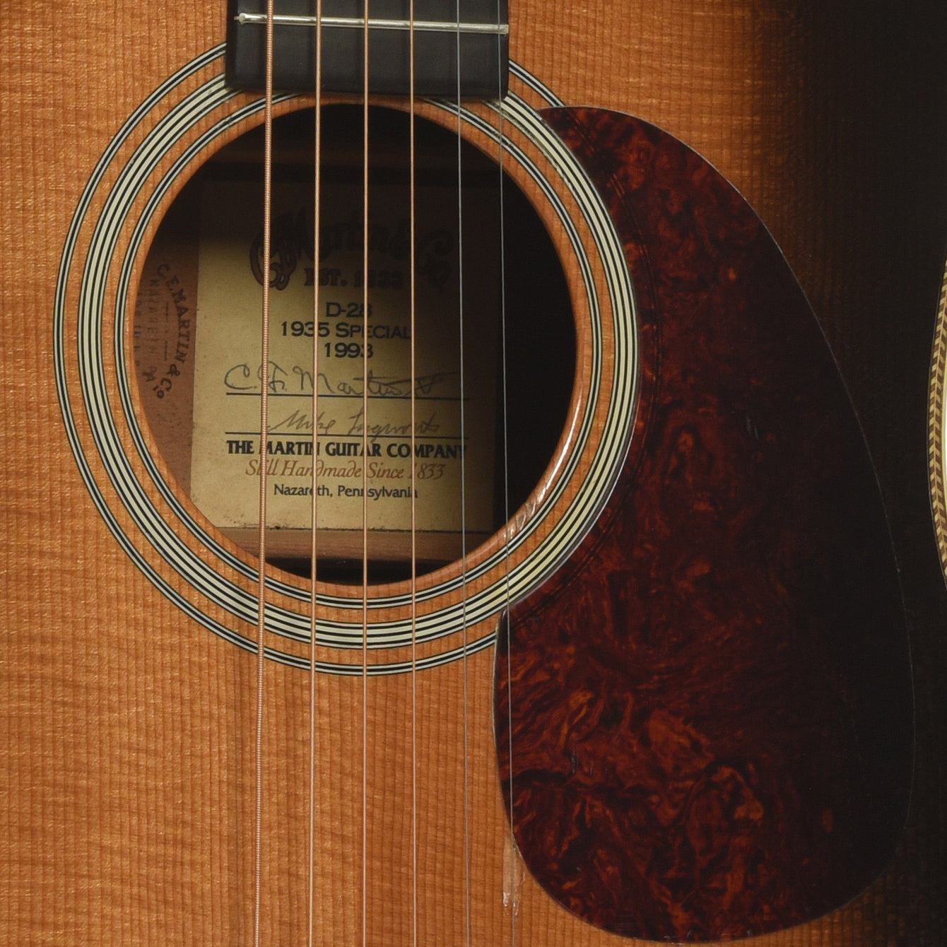 Soundhole of Martin D-28 1935 Special Sunburst Acoustic Guitar