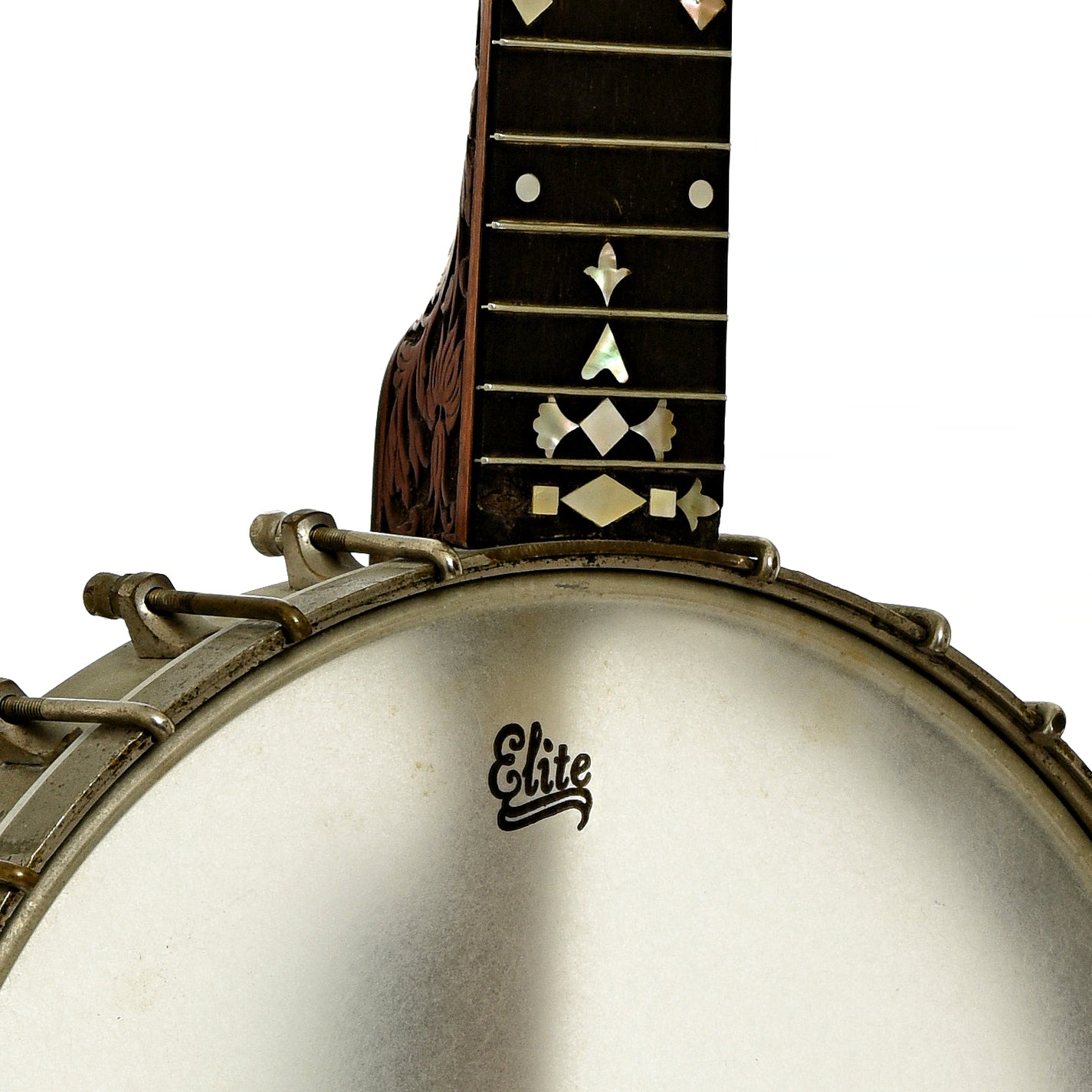 Front neck joint of S.S. Stewart Universal Favorite No. 2 + Openback Banjo