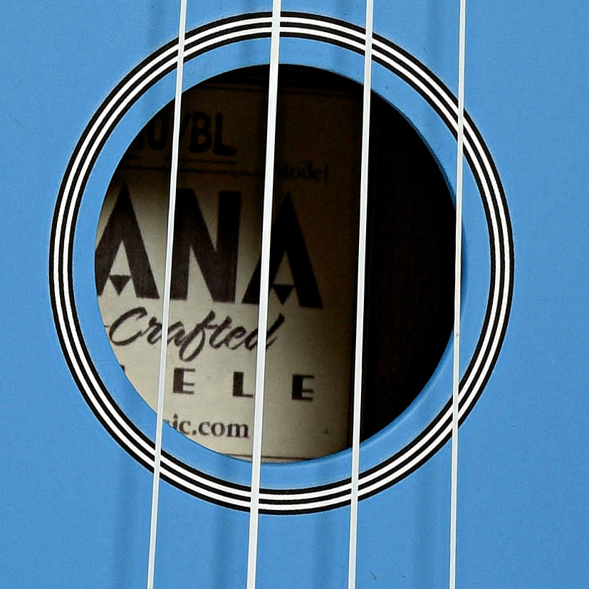 Soundhole of Ohana SK-10 Soprano Ukulele, Blue