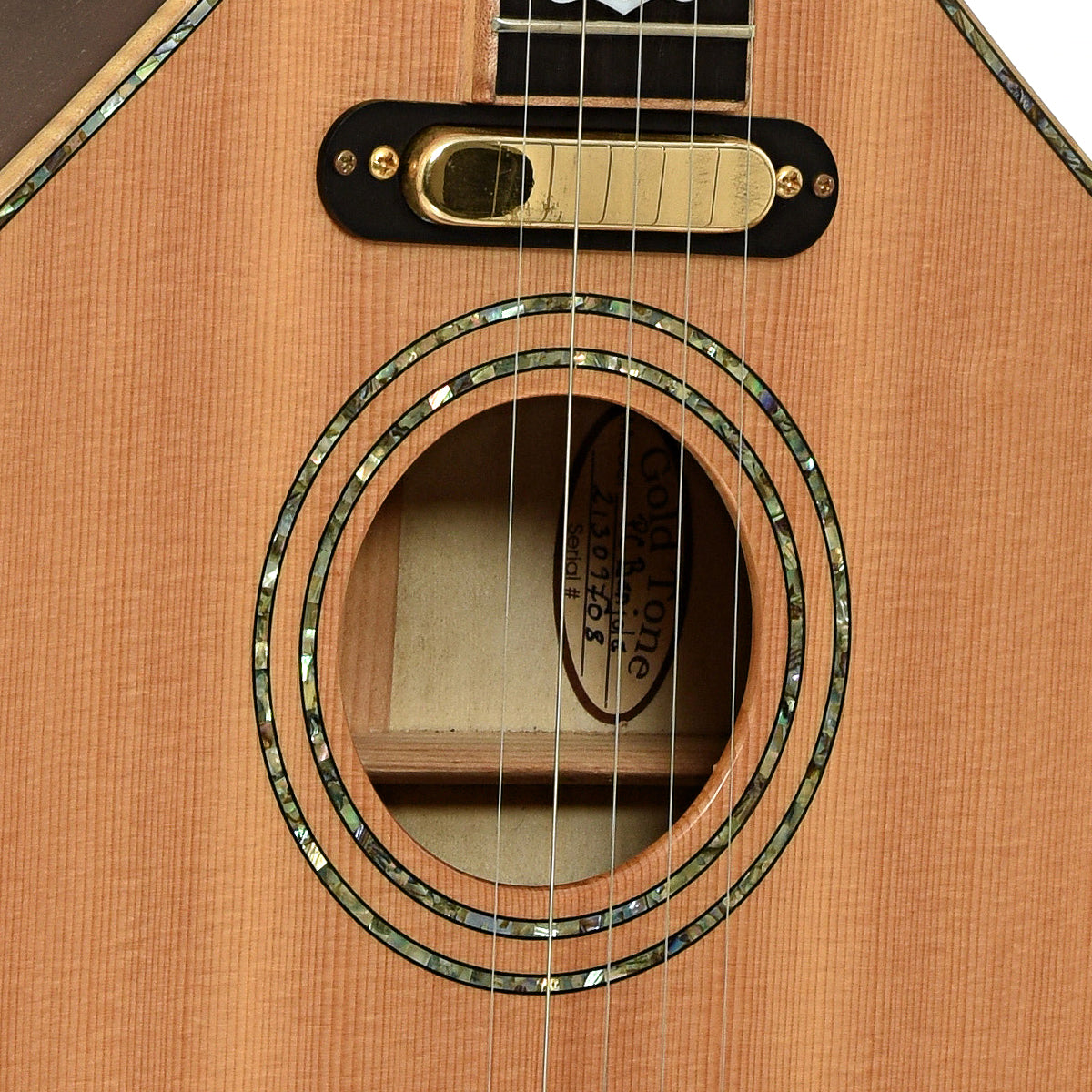 Soundhole of  Gold Tone Pat Cloud Banjola 