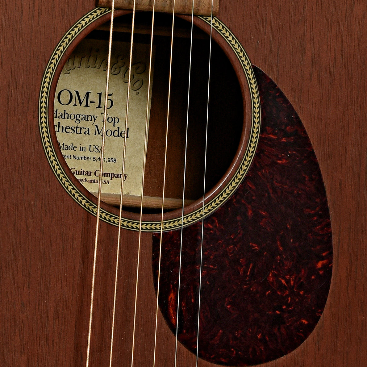 Soundhole of Martin OM-15 Acoustic Guitar 