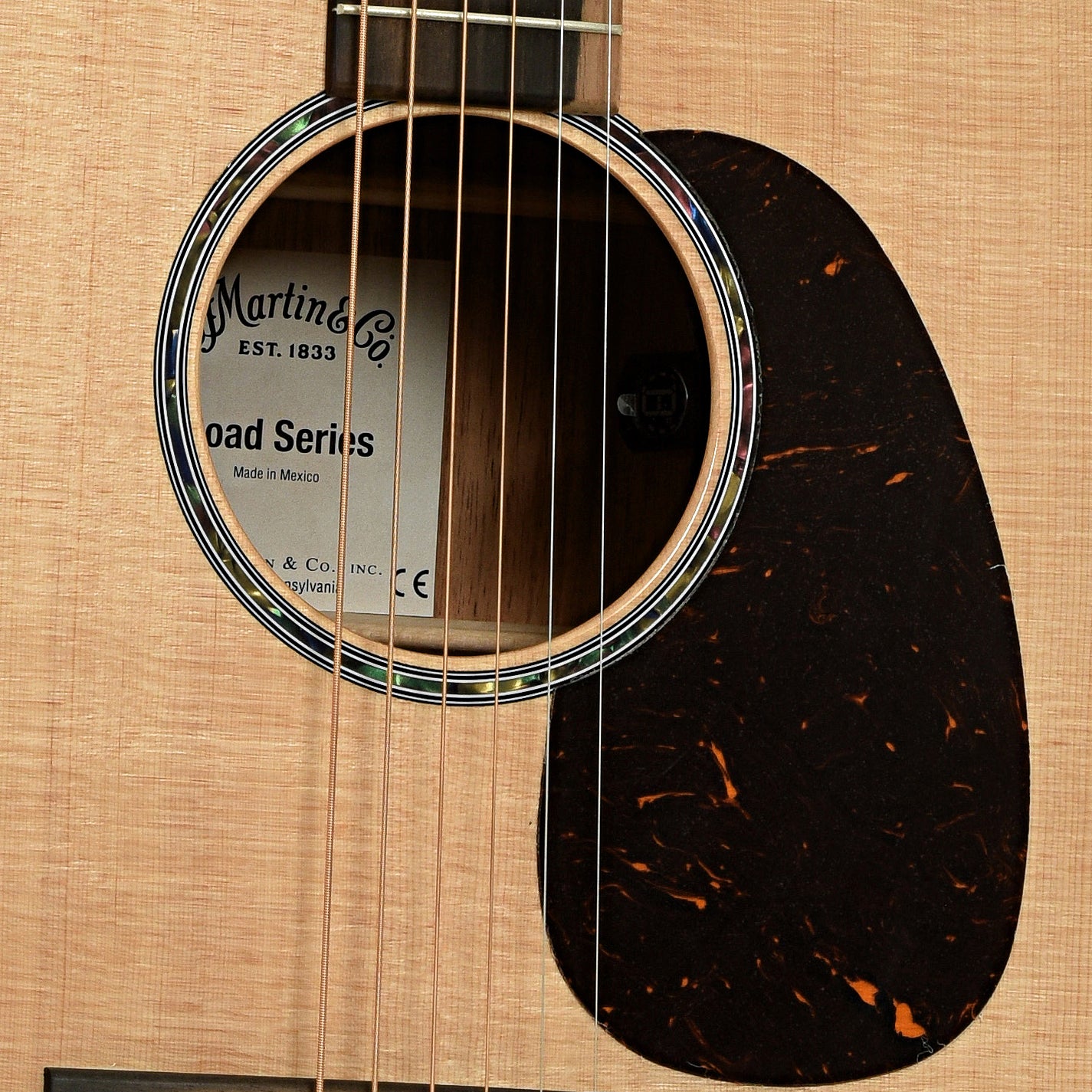 Soundhole of Martin DC-13E Modern Road Series Acoustic Guitar