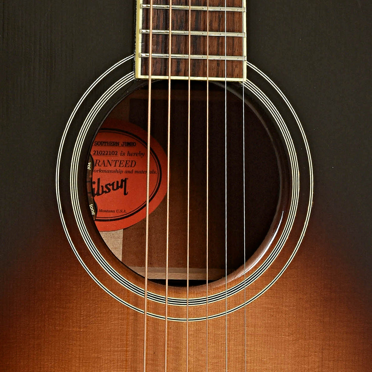 Soundhole of Gibson Southern Jumbo Acoustic Guitar