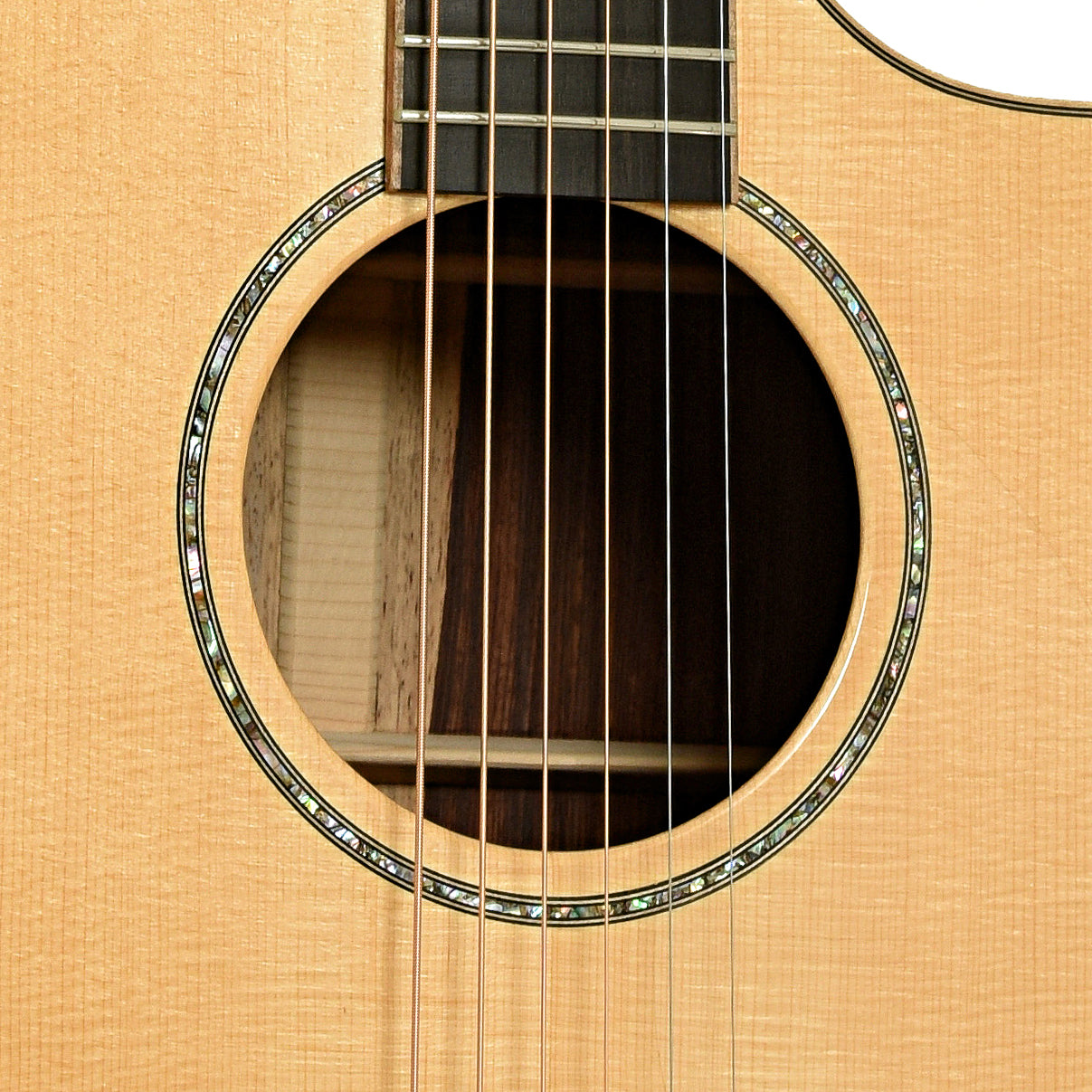 Soundhole of Huss and Dalton CM Custom Acoustic Guitar