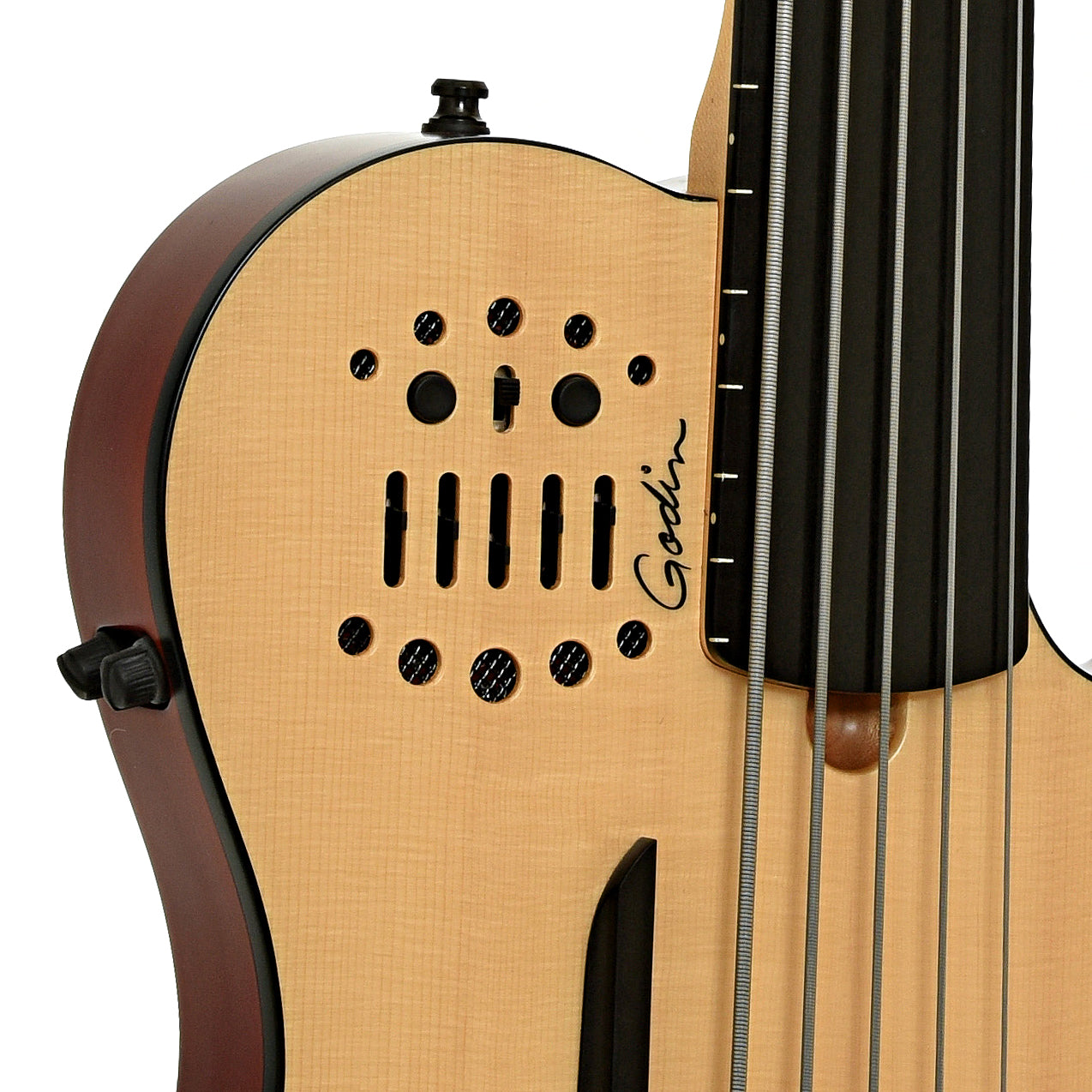 Controls of Godin A5 Ultra Fretless 5-String Acoustic-Electric Bass