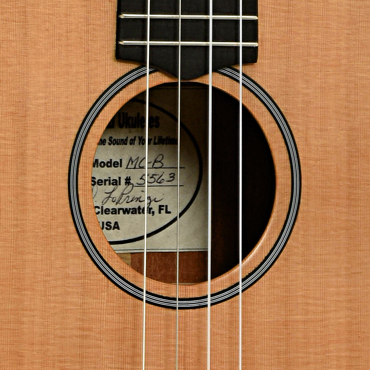 Soundhole of LoPrinzi MC3 Baritone Ukulele