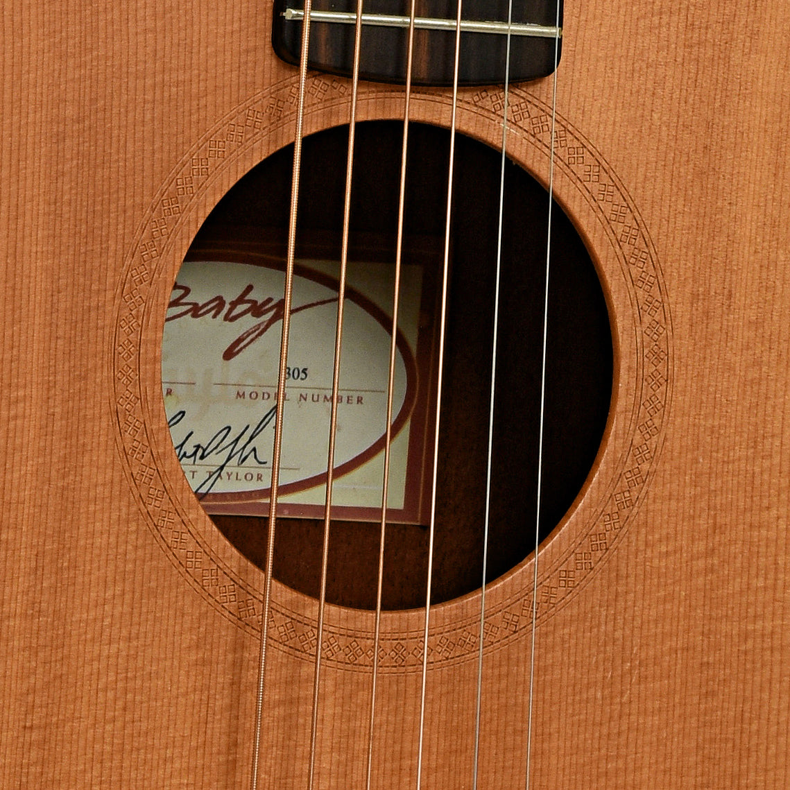 Soundhole of Taylor Baby 305 Acoustic Guitar