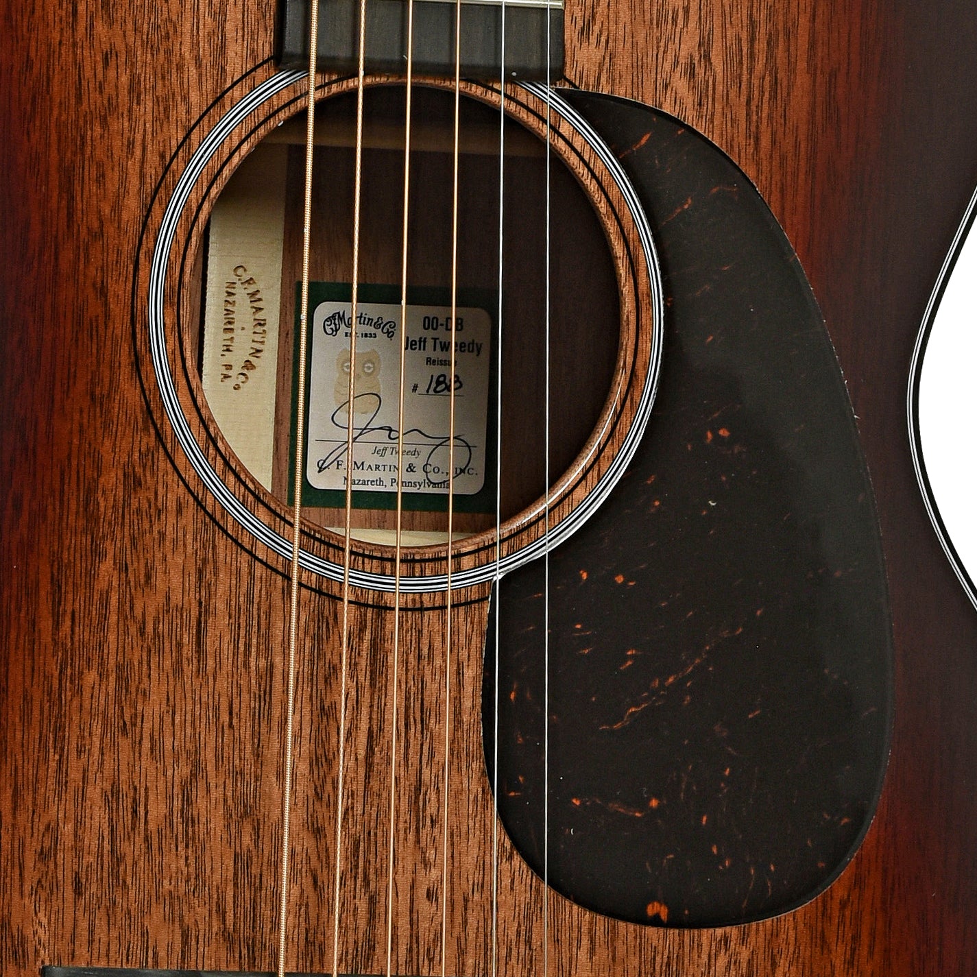 Soundhole of Martin 00DB Jeff Tweedy Acoustic Guitar