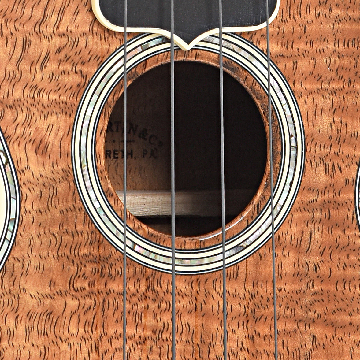 Sound hole of Martin 5K Uke, Soprano Koa Ukulele 