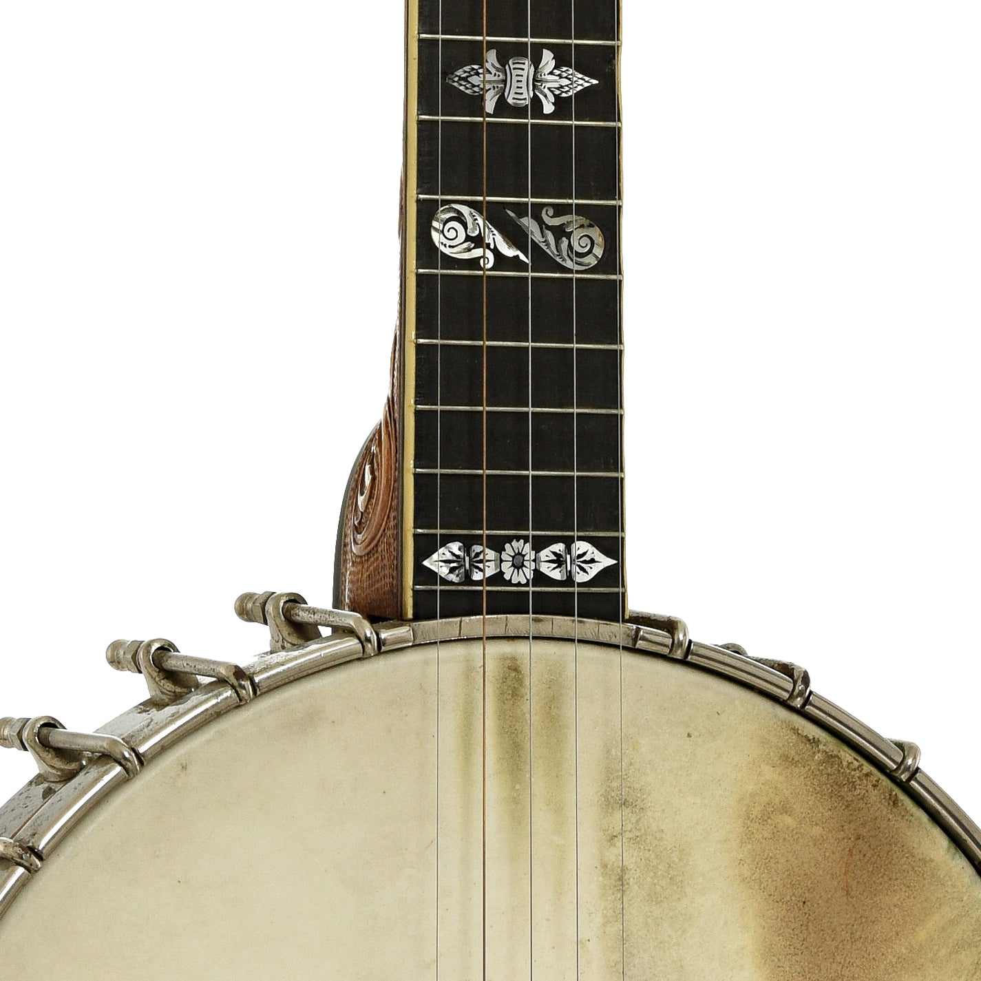 Front neck joint of Fairbanks Whyte Laydie No.7 Open Back Banjo