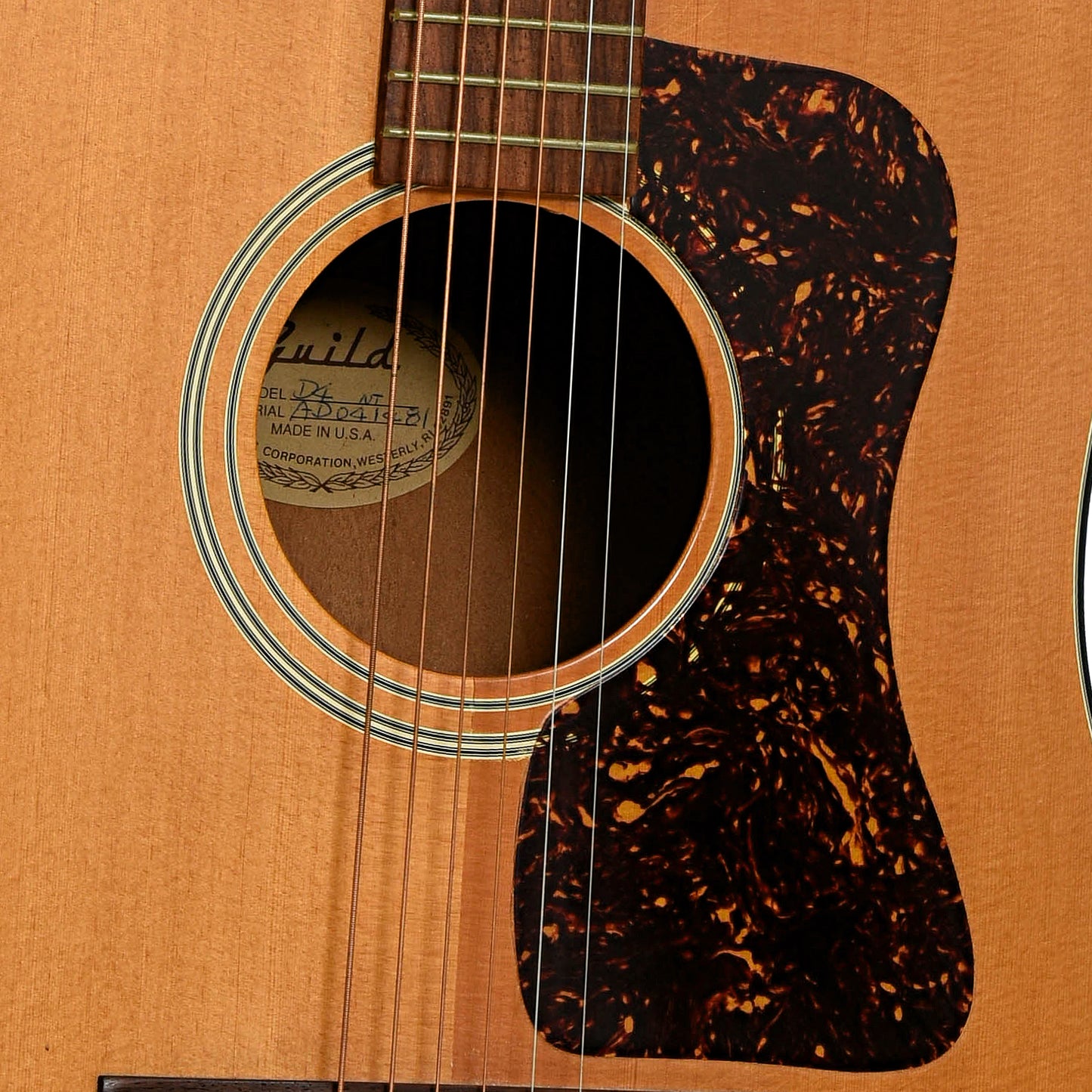 Soundhole of Guild D-4 Acoustic Guitar
