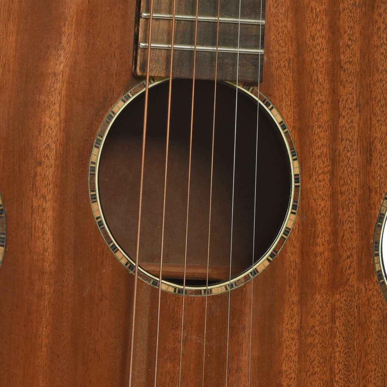 Soundhole of Regal (Un-Branded) Parlor Acoustic Guitar