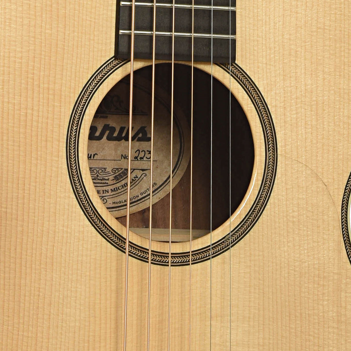 Soundhole of Cirrus Walnut C Parlor Acoustic Guitar 