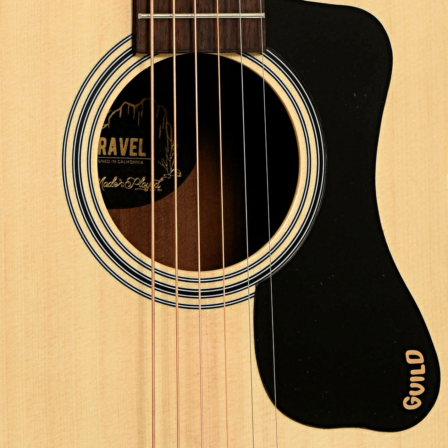 Soundhole of Guild Travel Spruce Acoustic Guitar
