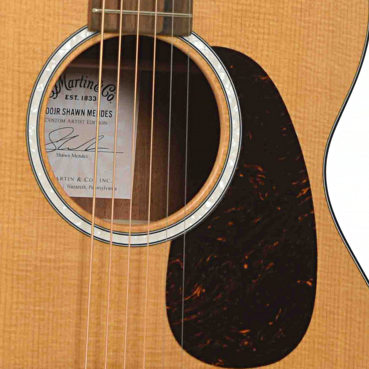 Soundhole of Martin 000JR-10E Shawn Mendes Acoustic-Electric Guitar