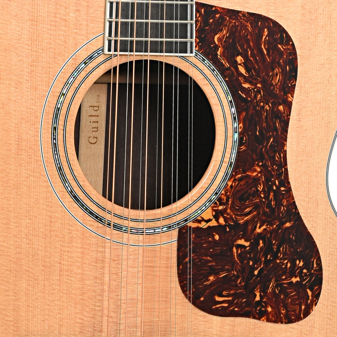Soundhole of Guild USA F-512 12-String Acoustic Guitar with Case