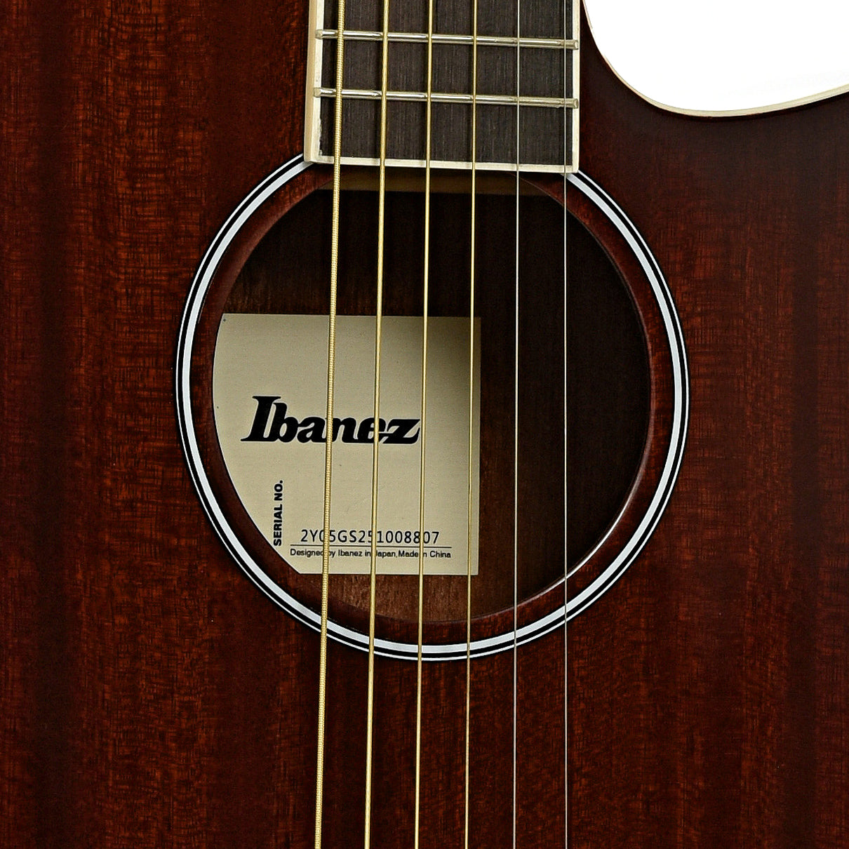 Soundhole of Ibanez AEG7MH Grand Concert Acoustic-Electric Guitar, Violin Sunburst High Gloss