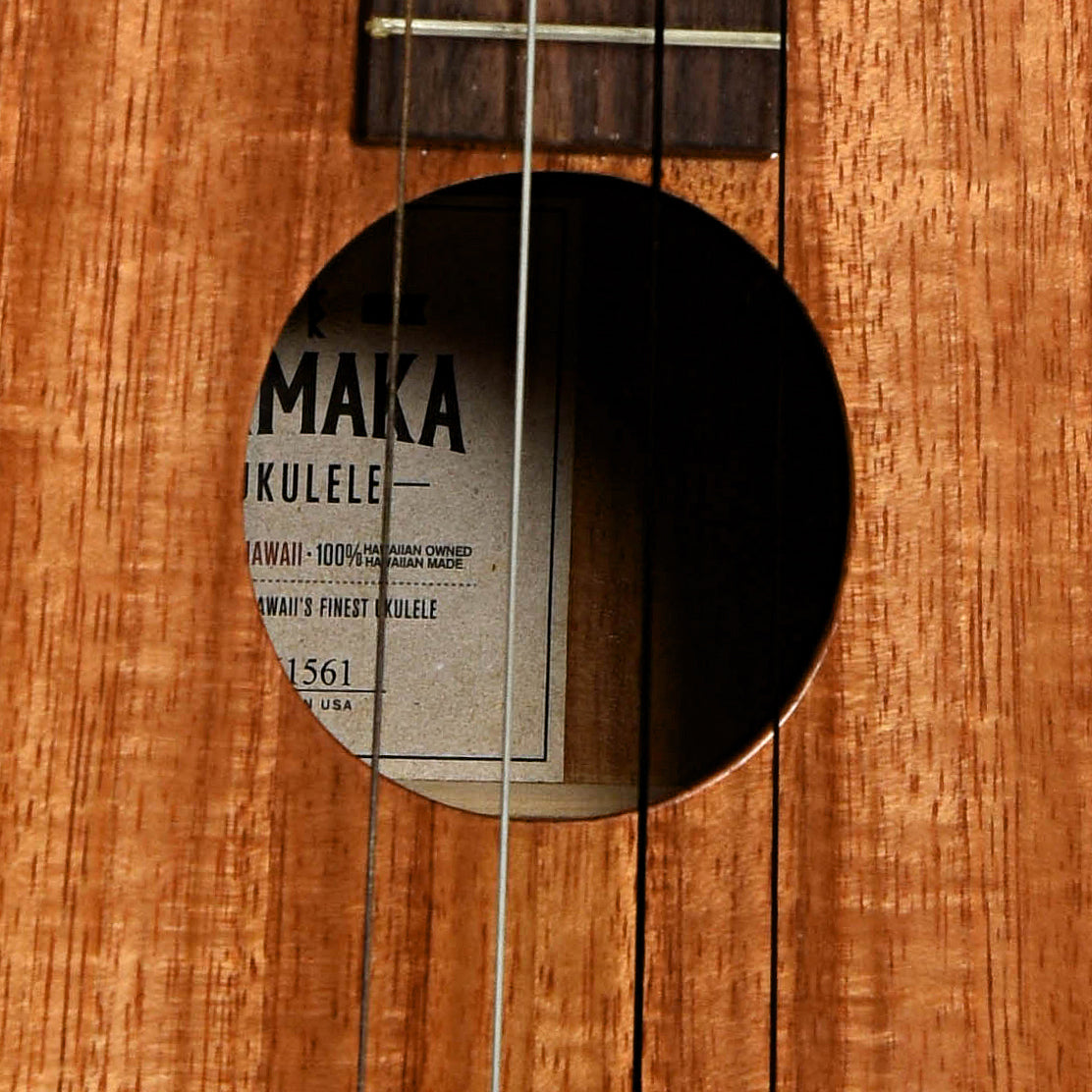 Soundhole of Kamaka HF-4 100th Anniversary Baritone Ukulele