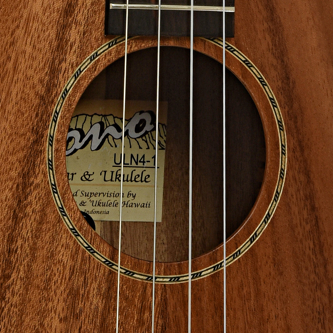 Soundhole of Pono ULN4-1 Big Baritone Ukulele