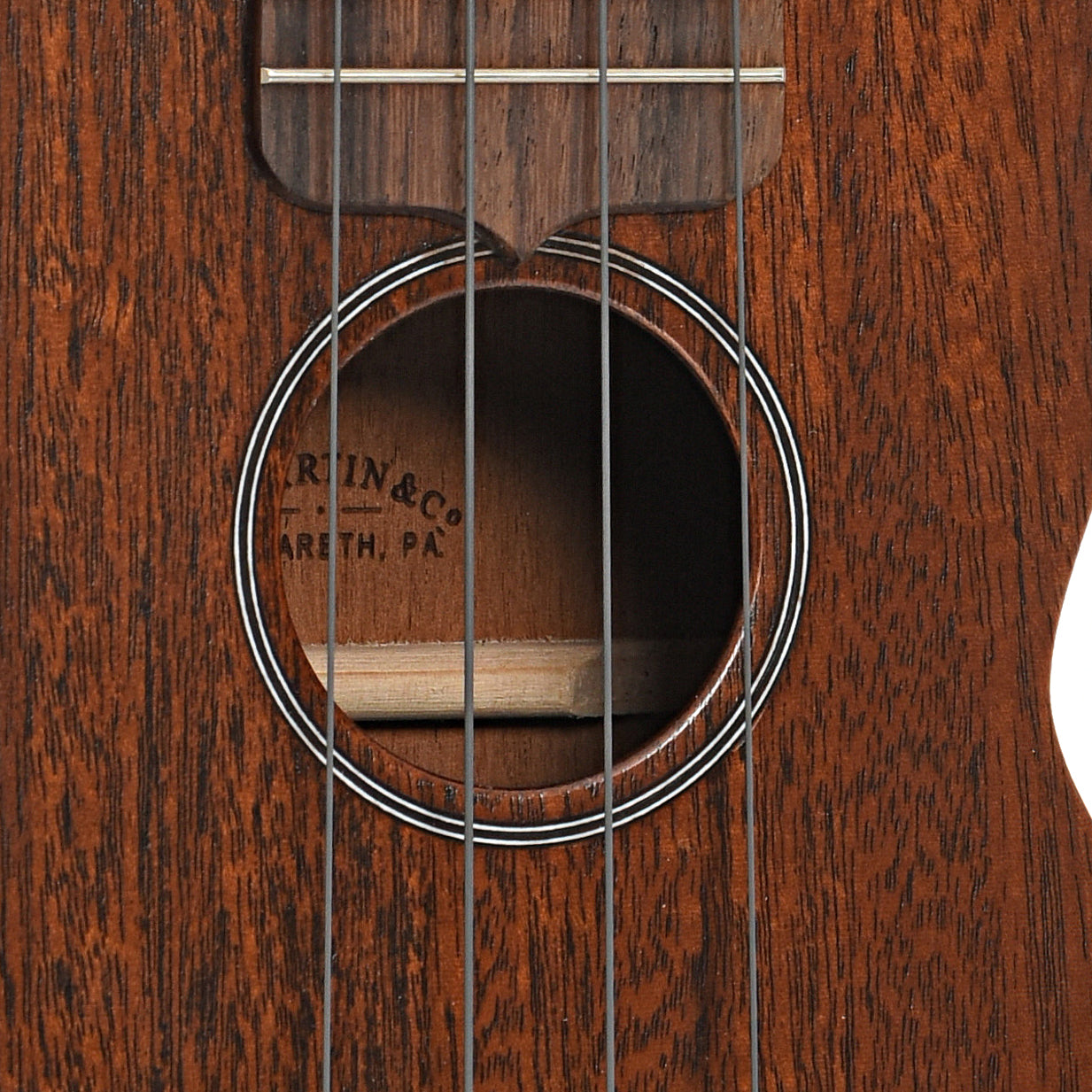 Sound hole of Martin Style 0 Soprano Ukulele Shopworn