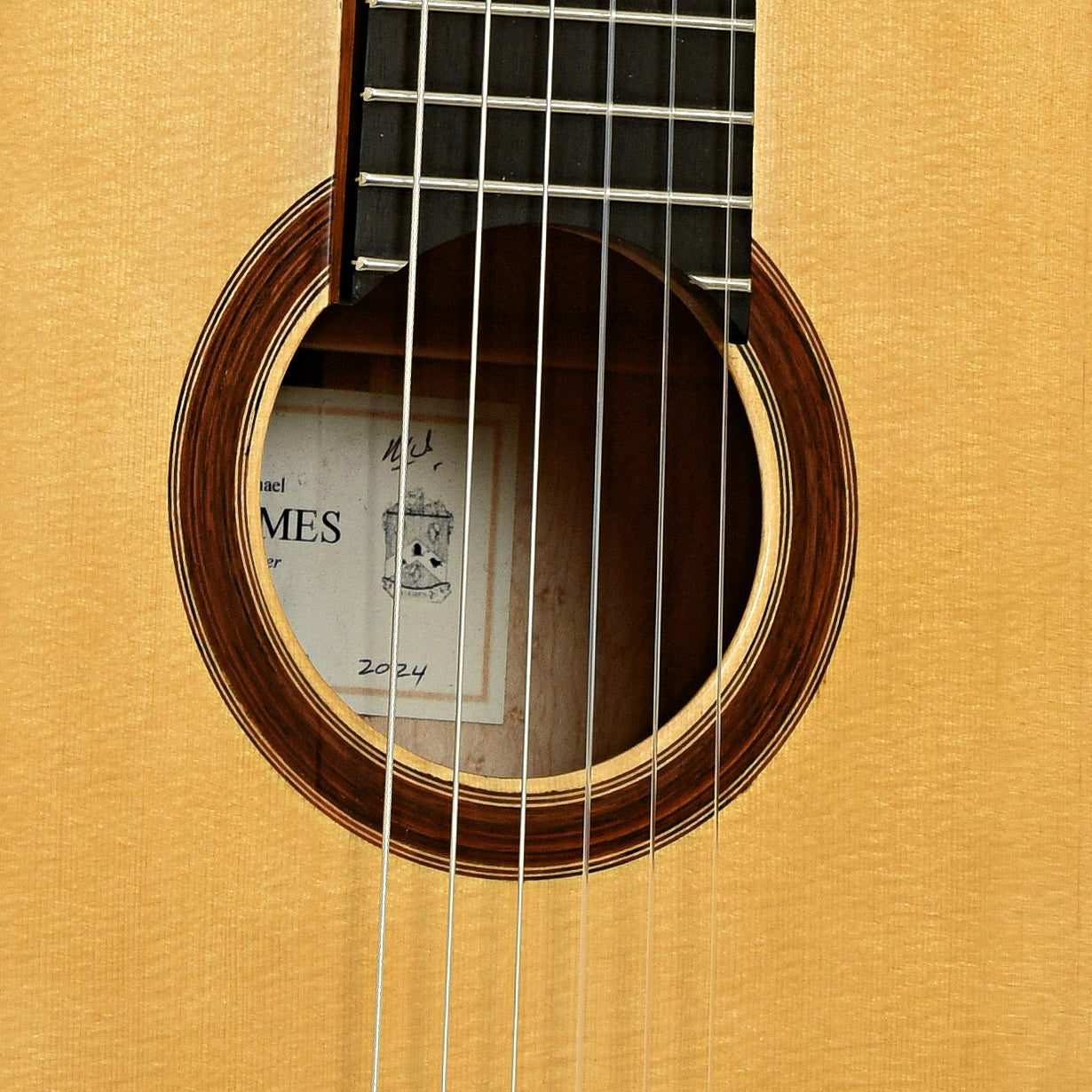 Soundhole of Michael Thames Classical Acoustic Guitar 