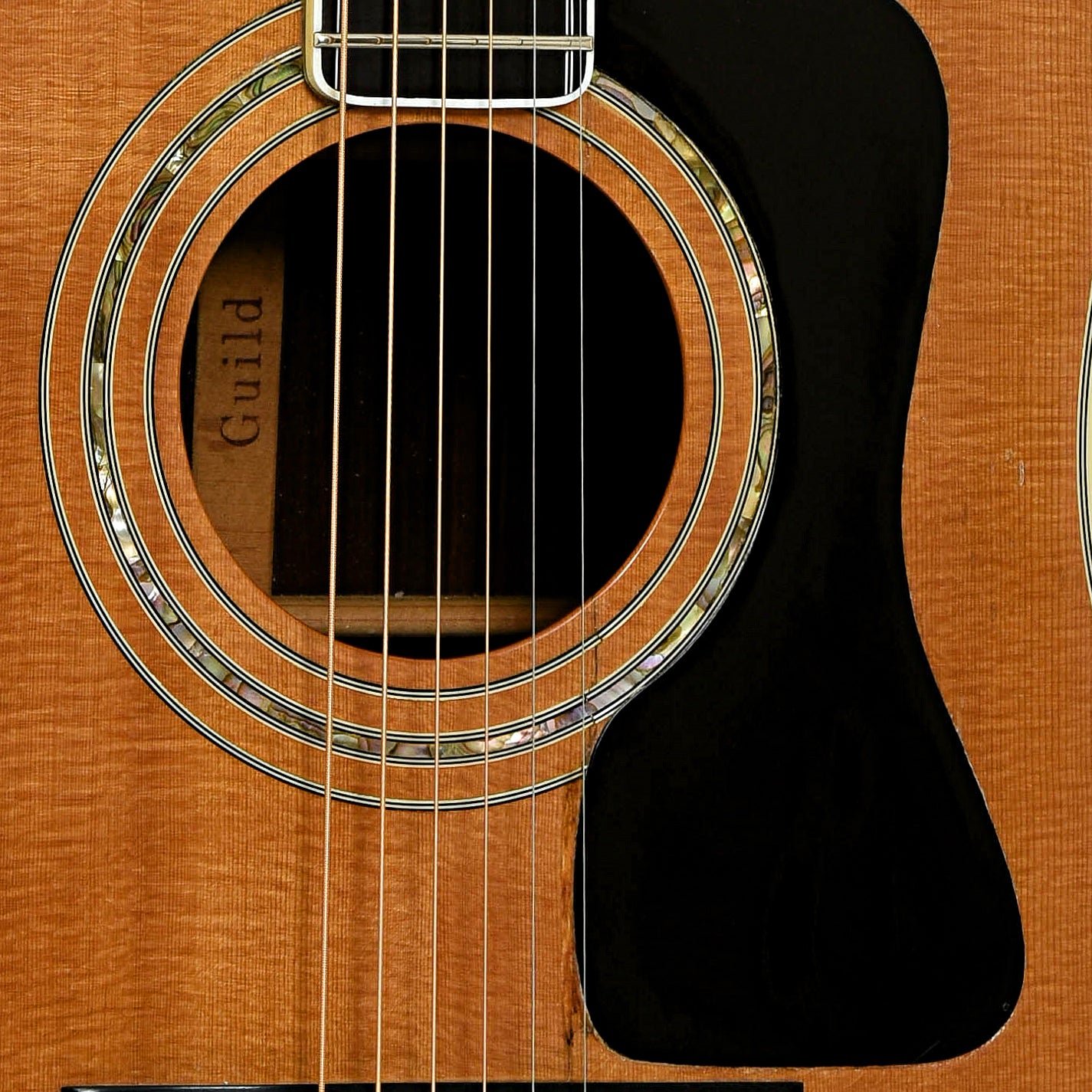 Soundhole of Guild D-55 Acoustic Guitar