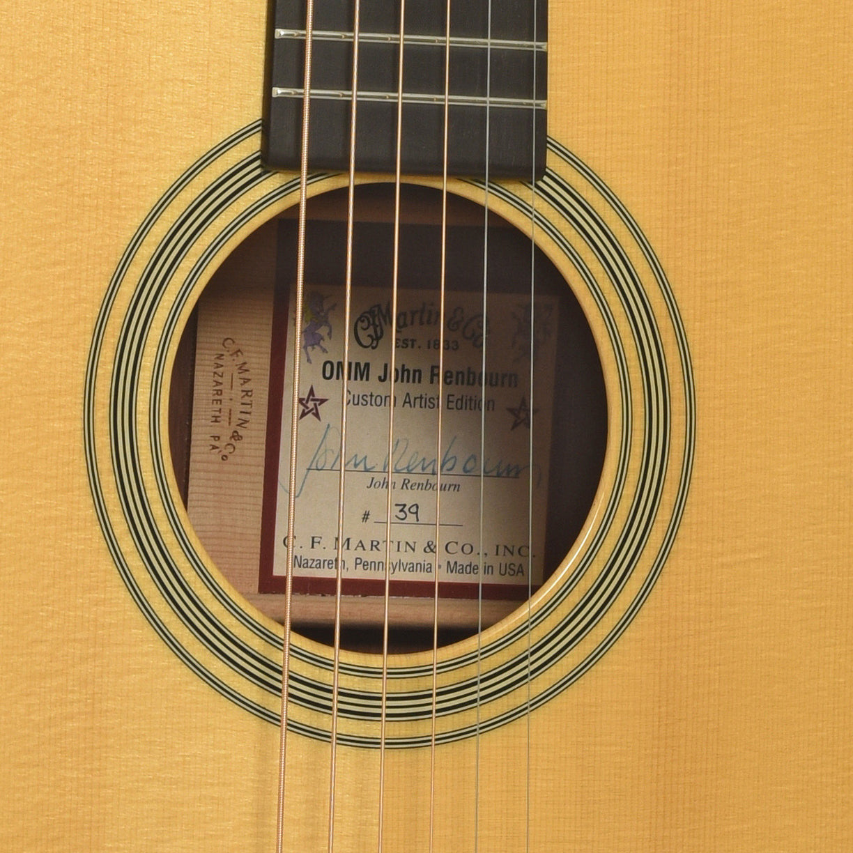 Soundhole of Martin OMM John Renbourn Model Acoustic Guitar