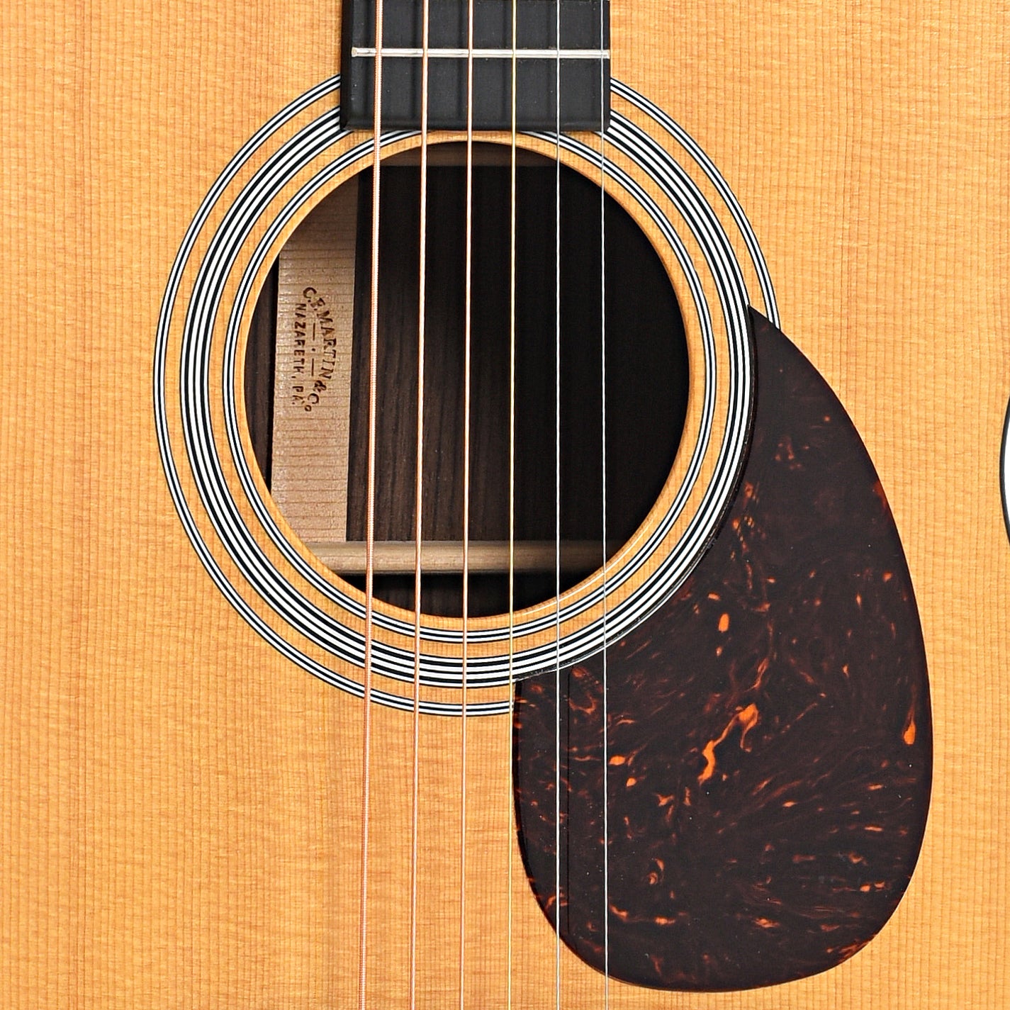 Sound hole and pickguard of Martin OM-21 Acoustic Guitar (2019)