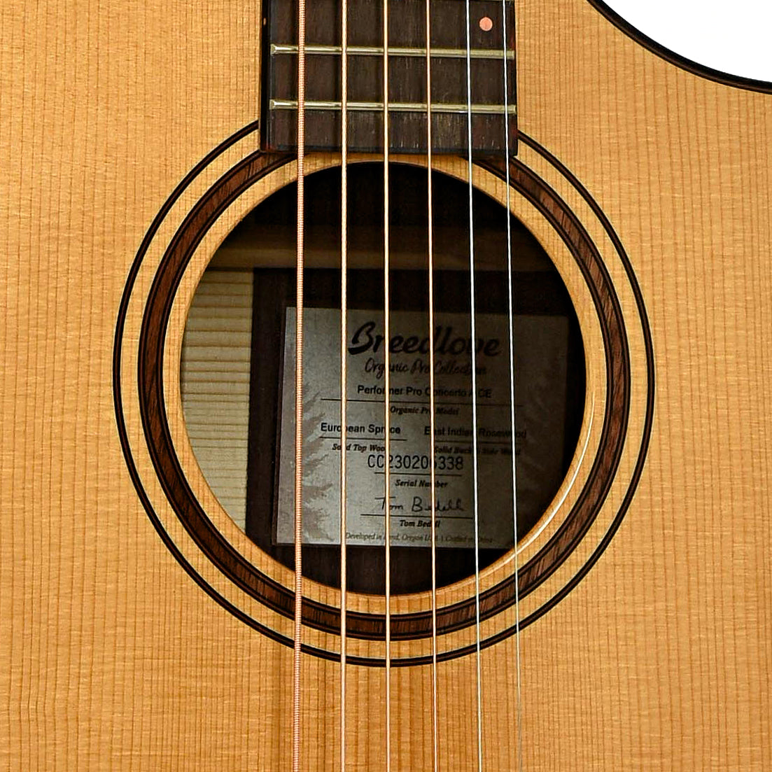 Soundhole of Breedlove Performer Pro Concerto Aged Toner CE European-EI Rosewood Acoustic Electric Guitar