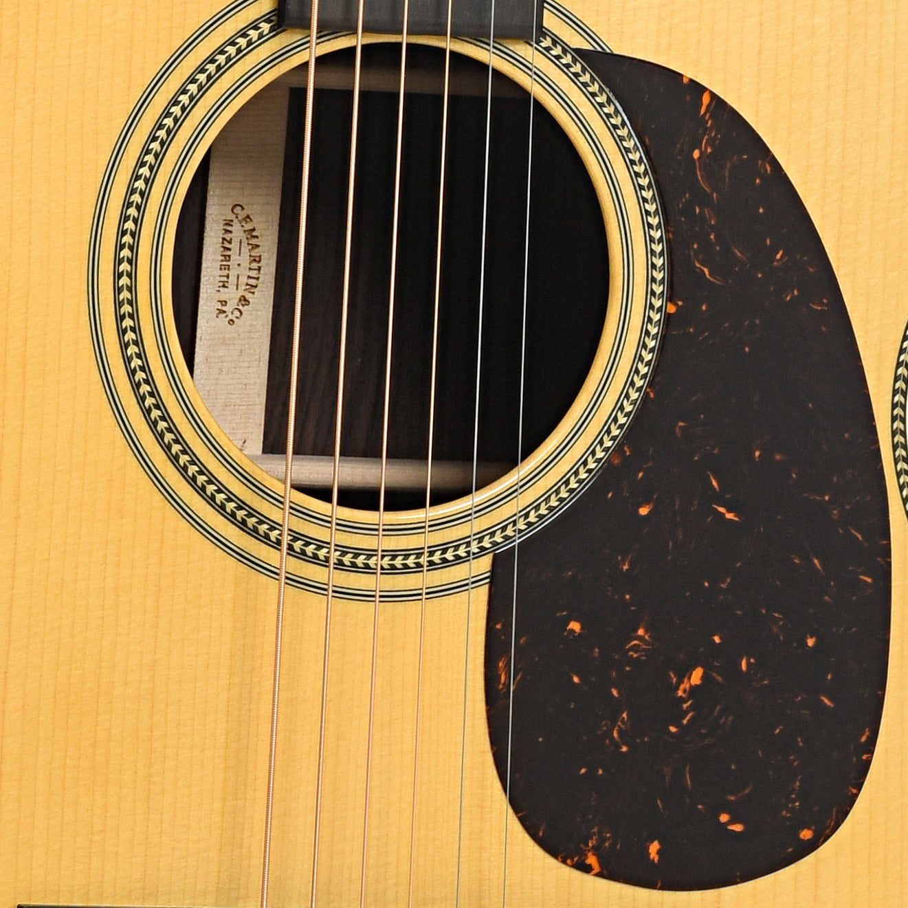Soundhole of Martin Custom 28-Style 000 Guitar & Case, Wild Grain Rosewood & Adirondack Spruce