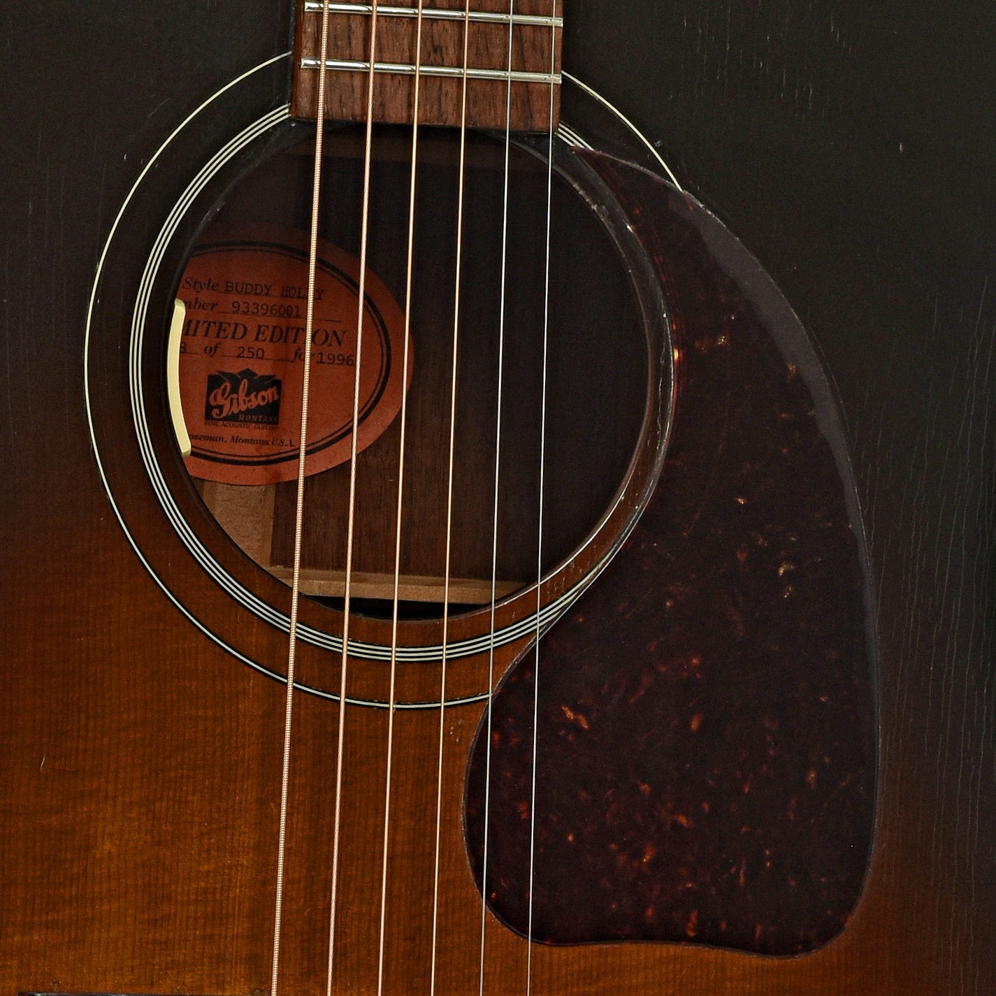 Soundhole of Gibson Buddy Holly J-45 Acoustic Guitar