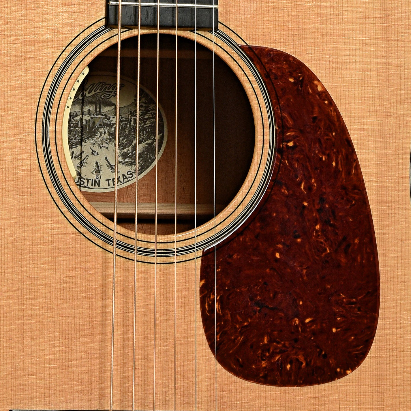 Soundhole of Collings D-1 acoustic Guitar