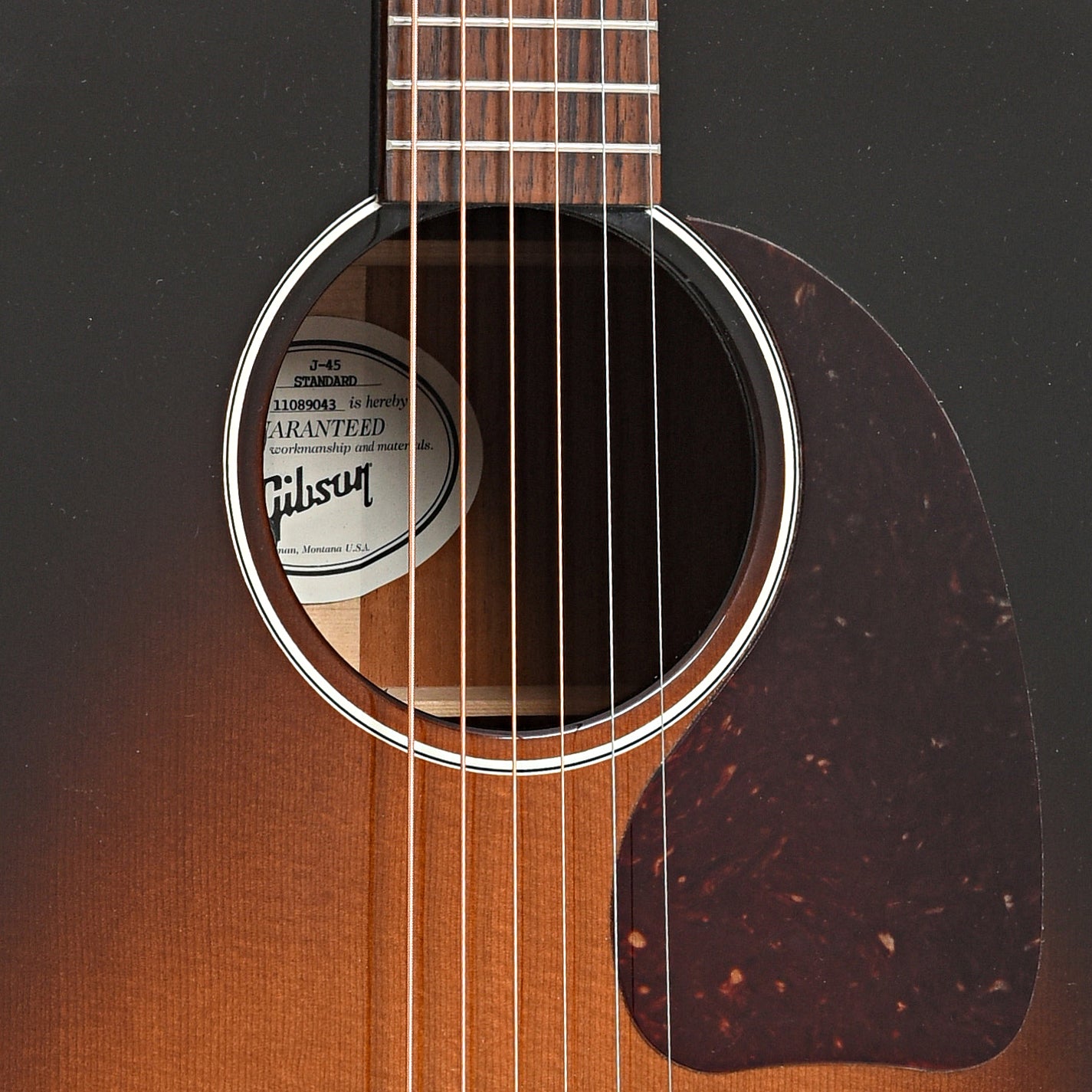 Soundhole and pickguard of Gibson J-45 Standard