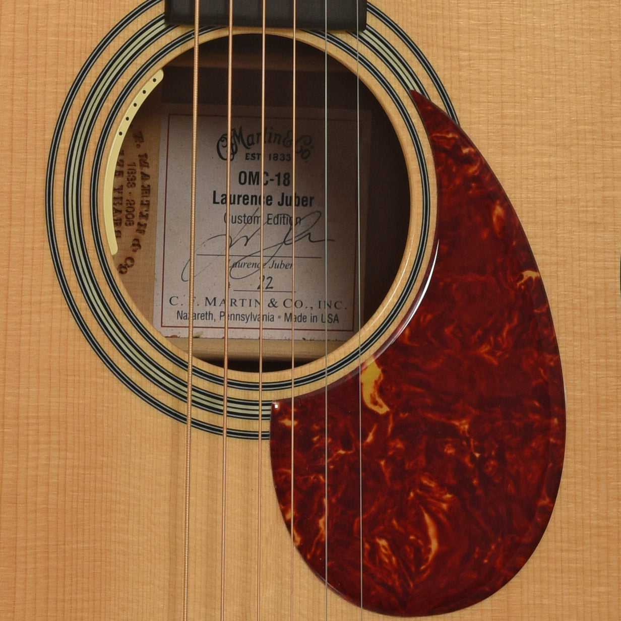 Soundhole of Martin OMC-18 Laurence Juber Custom Edition Acoustic Electric Guitar