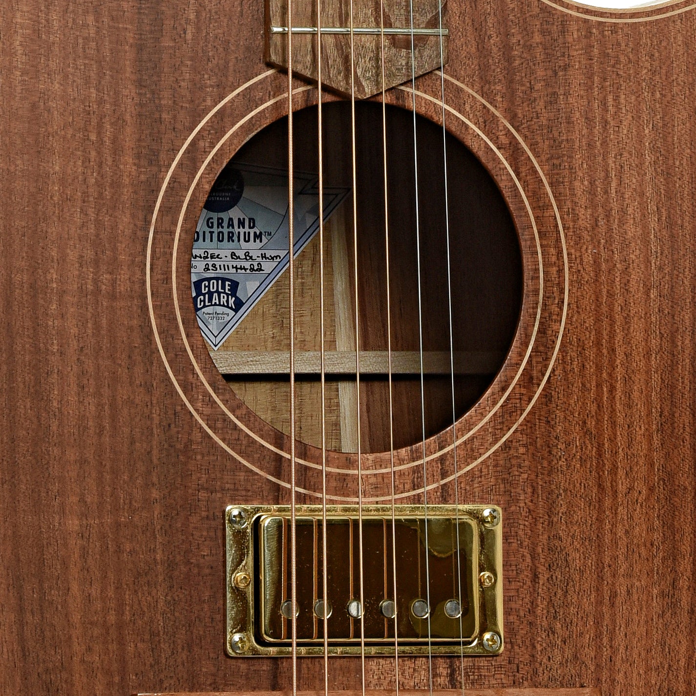 Soundhole and pickup of Cole Clark AN2EC Angel 2 Acoustic-Electric Guitar