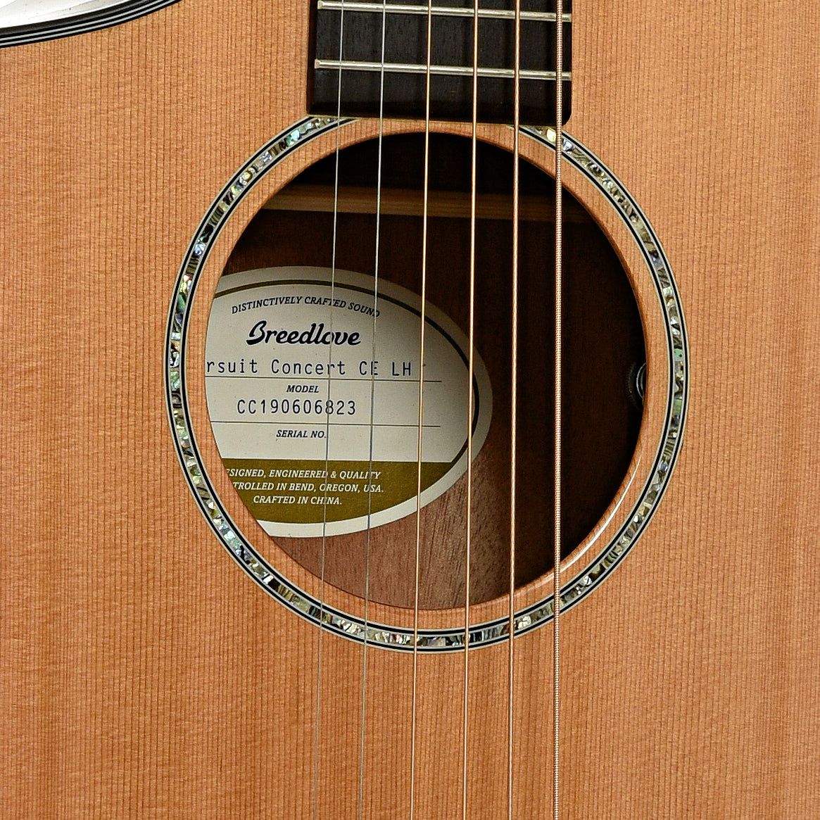 Soundhole of Breedlove Pursuit Concert CE Left Handed Acoustic Guitar