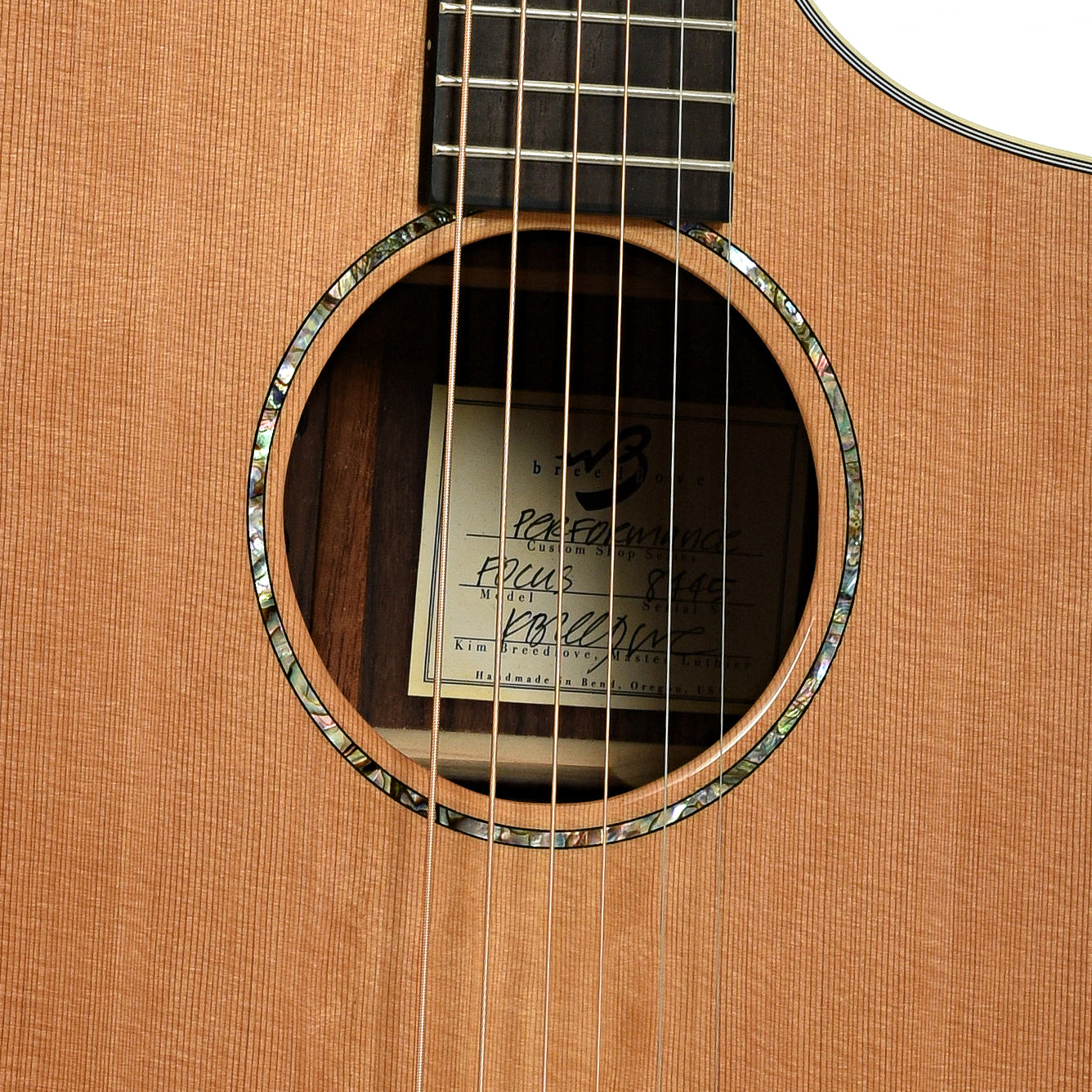 Soundhole of Breedlove Focus Acoustic Guitar
