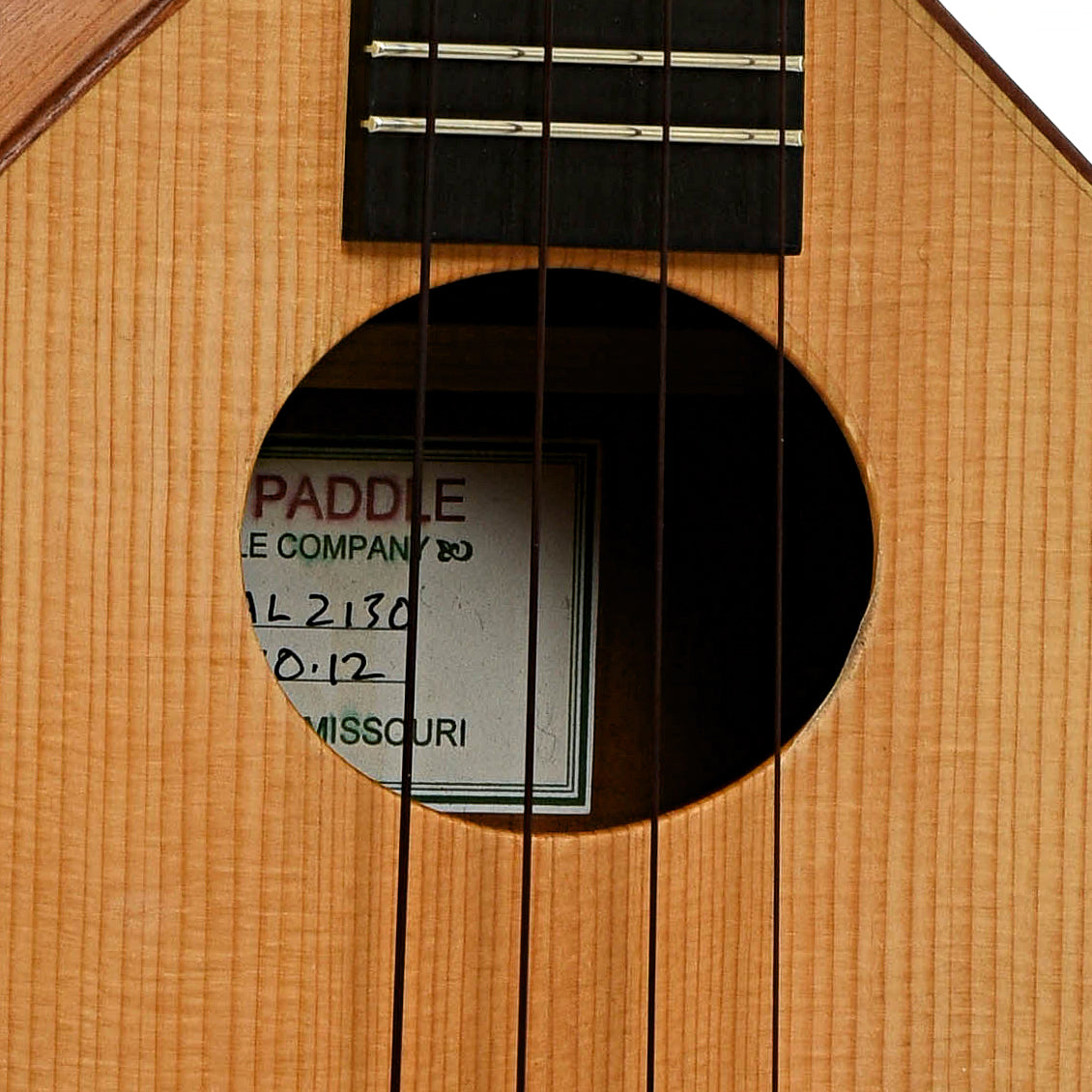 Soundhole of Jerry Hoffman Boat Paddle Concert Ukulele