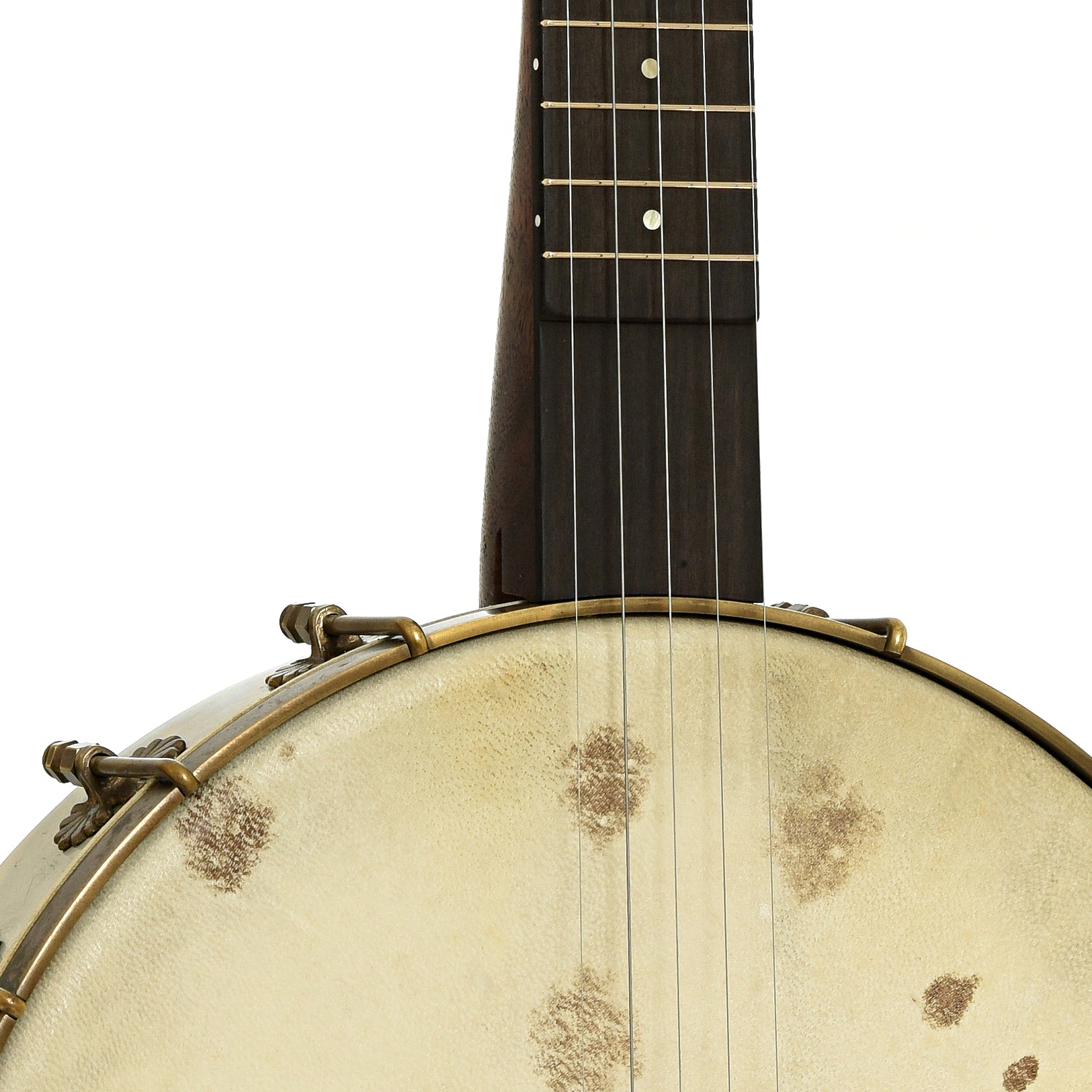 Front neck joint of Brooks Masten Silverspun Custom Walnut 12" Openback Banjo