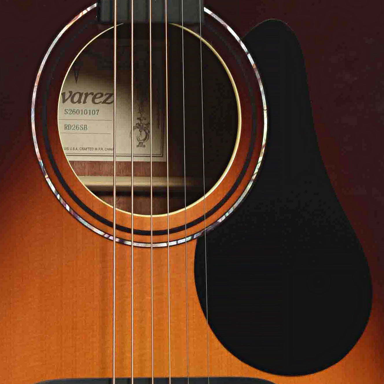 Soundhole of Alvarez RD26SB Sunburst Dreadnought Acoustic Guitar