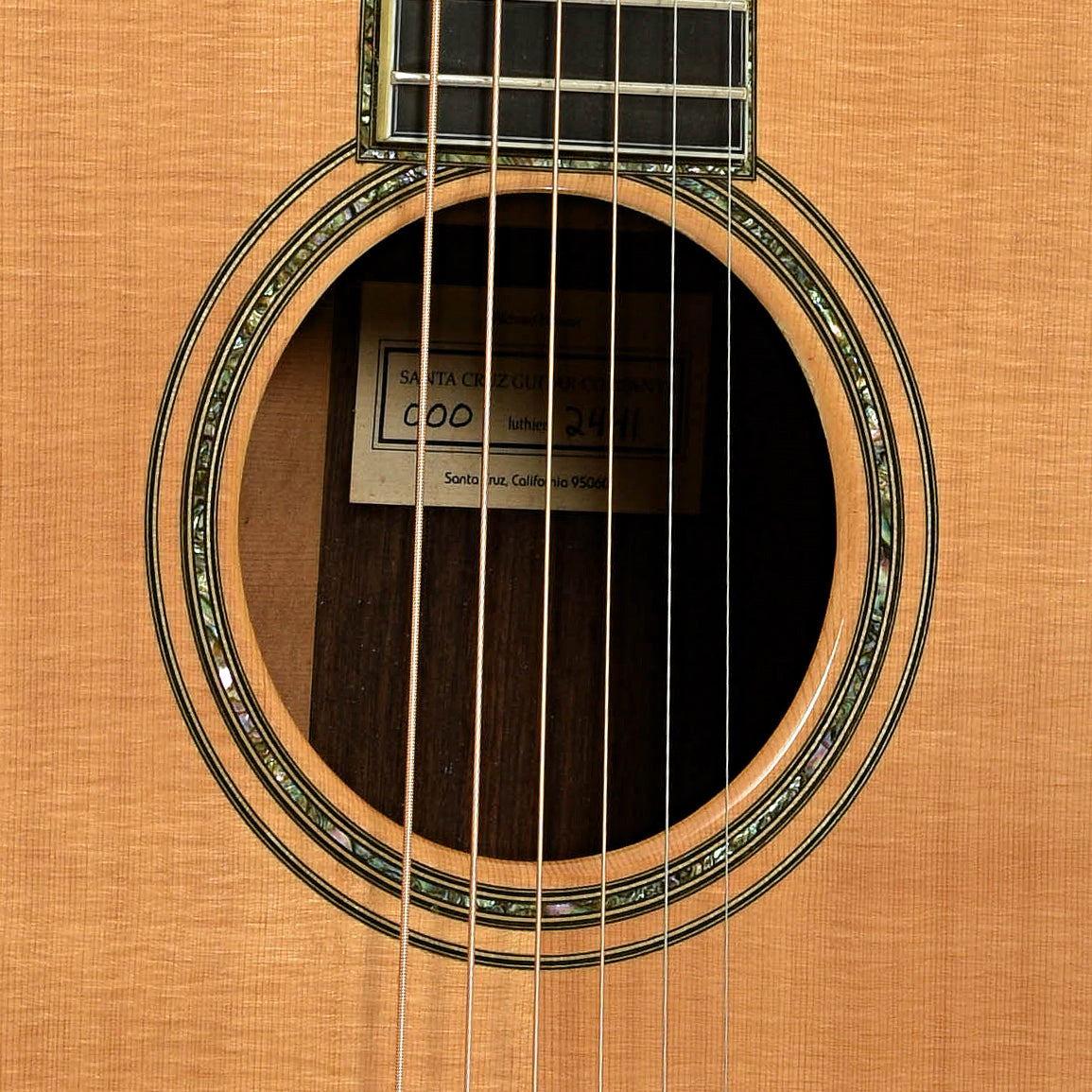 Soundhole of Santa Cruz 000-42 Brazilian Acoustic Guitar