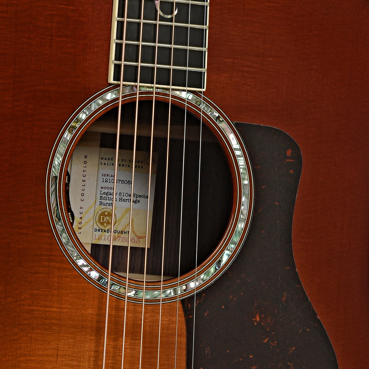 Soundhole of Taylor Legacy 810e Special Edition Heritage Burst Acoustic Guitar & Case