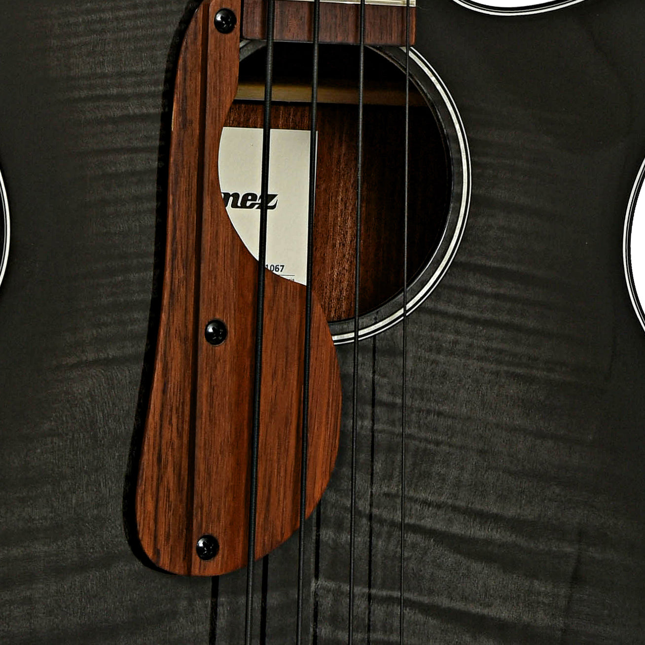 Soundhole of Ibanez AEGB25E Acoustic-Electric Bass Guitar - Transparent Black Sunburst