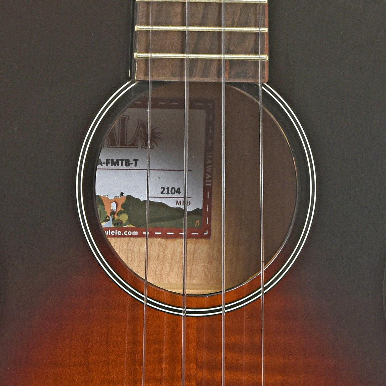 Soundhole of Kala KA-FMTB-T Gloss Flame Maple Tobacco Burst Tenor Ukulele