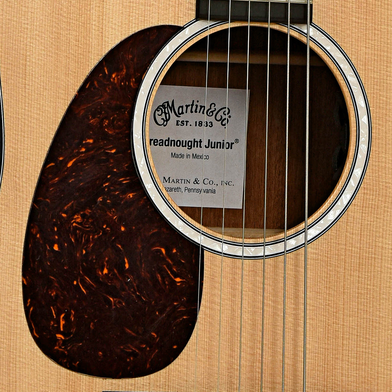 Soundhole of Martin DJR10EL Lefthanded Dreadnought Junior with Pickup 